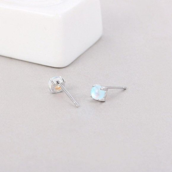 Moonstone Studs Earrings-Solid S925- EOS001 - Picture 3 of 6